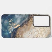 blaue Marmor Chic Gold Glitter Monogramm Samsung Galaxy Hülle (Linke Seite)