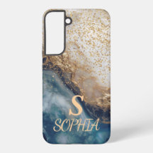 blaue Marmor Chic Gold Glitter Monogramm
