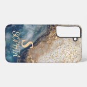 blaue Marmor Chic Gold Glitter Monogramm Samsung Galaxy Hülle (Rückseite (Horizontal))