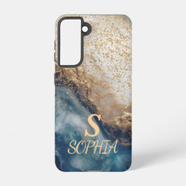 blaue Marmor-Chic-Gold-Glitter-Monogramm Samsung Galaxy Hülle