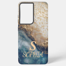 blaue Marmor-Chic-Gold-Glitter-Monogramm
