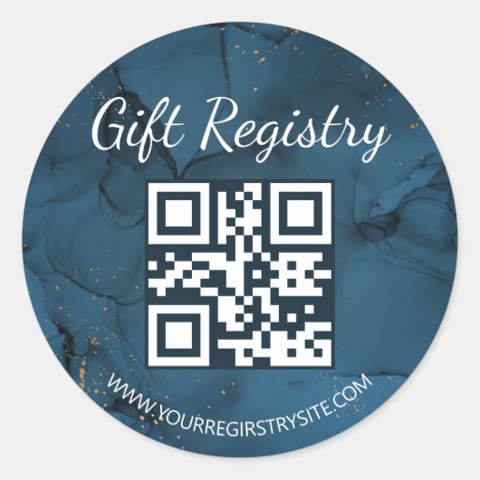 blaue Marmor-Geschenkregistry-QR-Code Baby Shower Runder Aufkleber (Vorderseite)