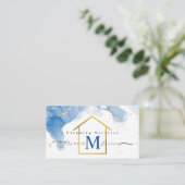 Blaue Marmor, goldfarbenes Haus - Reinigungsservic Visitenkarte (Stehend Vorderseite)