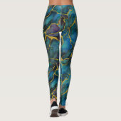 Blaue Marmor mit Goldveinen Leggings (Rückseite)