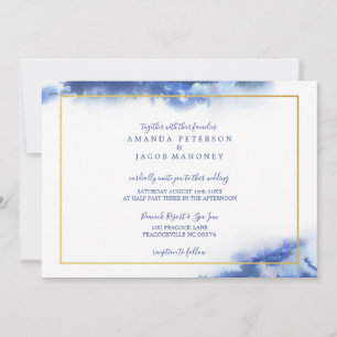 Blaue Marmor-Ombre-Goldrahmen-Hochzeit Ankündigung