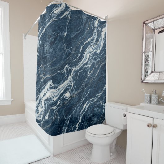 Blaue Marmor Textur Moderner verfeinerter Stil Duschvorhang (Beispiel)