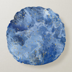 Blaue Marmor- und Goldtextur Rundes Kissen
