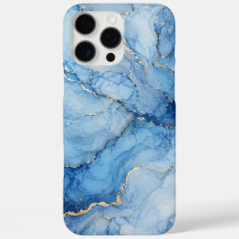Blaue Marmor-Wasserfarben-Muster mit goldenen Ader iPhone 16 Pro Max Hülle