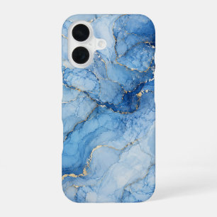 Blaue Marmor-Wasserfarben-Muster mit goldenen Ader iPhone 16 Hülle