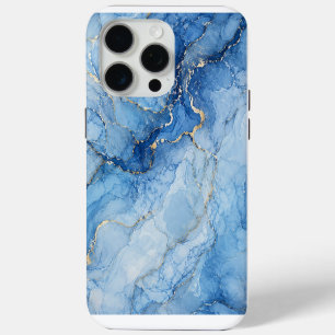 Blaue Marmor-Wasserfarben-Muster mit goldenen Ader iPhone 15 Pro Max Hülle