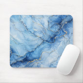 Blaue Marmor-Wasserfarben-Muster mit goldenen Ader Mousepad (Mit Mouse)