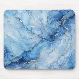 Blaue Marmor-Wasserfarben-Muster mit goldenen Ader Mousepad