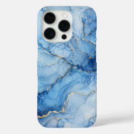 Blaue Marmor-Wasserfarben-Struktur mit goldenen Ad iPhone 16 Pro Hülle