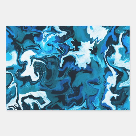 Blaue Marmorbrushstrokes Handgefertigt Geschenkpapier Set (Vorderseite 3)