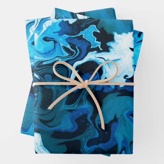 Blaue Marmorbrushstrokes Handgefertigt Geschenkpapier Set (Beispiel)