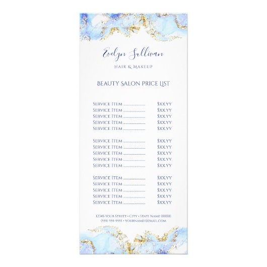 Blaue Marmordesignpreisliste Werbekarte (Vorne)