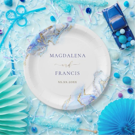 Blaue Marmorhochzeit Pappteller (Party)