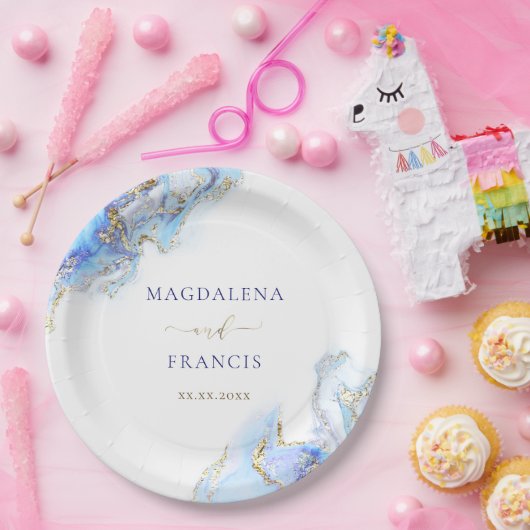 Blaue Marmorhochzeit Pappteller (Party)