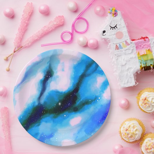 Blaue marmorierte Außenwelt Abstrakter Hintergrund Pappteller (Party)