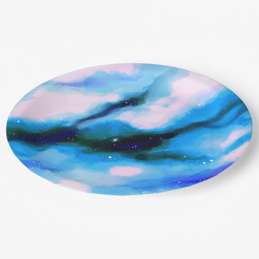 Blaue marmorierte Außenwelt Abstrakter Hintergrund Pappteller (Schrägansicht)