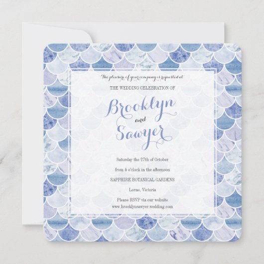 Blaue Marmormosaik für Hochzeitsfeiern Einladung (Vorderseite)