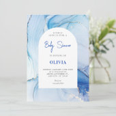 Blaue Marmorplatte abstrakt Einladung (Stehend Vorderseite)