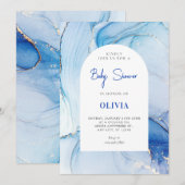 Blaue Marmorplatte abstrakt Einladung (Vorne/Hinten)