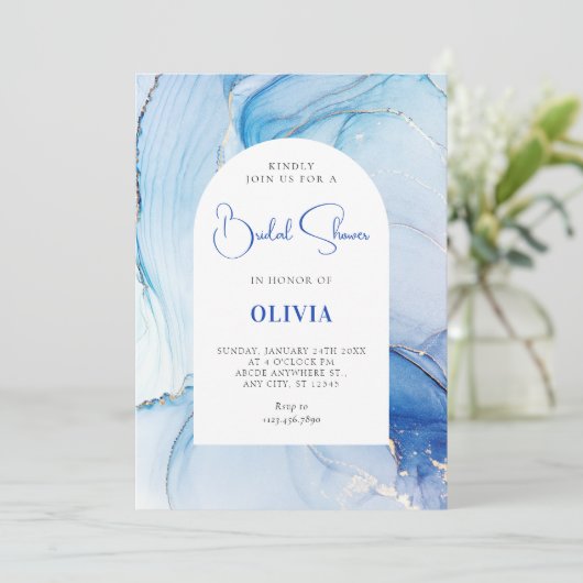 Blaue Marmorplatte abstrakt Einladung (Stehend Vorderseite)