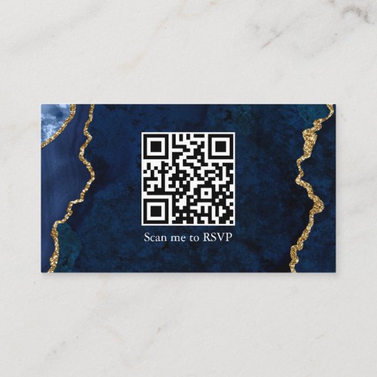 Blaue Marmorplatte HochzeitsrSVP QR Zurück Begleitkarte (Rückseite)