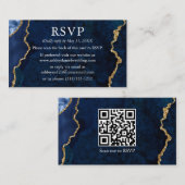 Blaue Marmorplatte HochzeitsrSVP QR Zurück Begleitkarte (Vorne/Hinten)