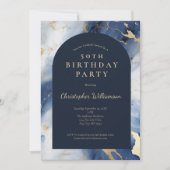 Blaue Marmorplatte Moderner Arch 50. Geburtstag Einladung (Vorderseite)