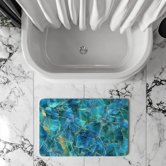 Blaue Marmorstruktur mit Goldadern in Teal Badematte