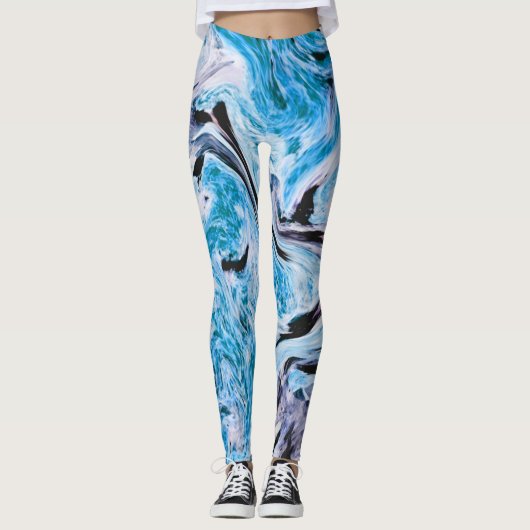 Blaue Marmortextur Leggings (Vorderseite)
