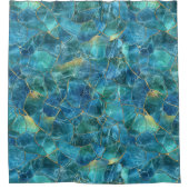 Blaue Marmortextur mit Goldadern Duschvorhang (Vorderseite)