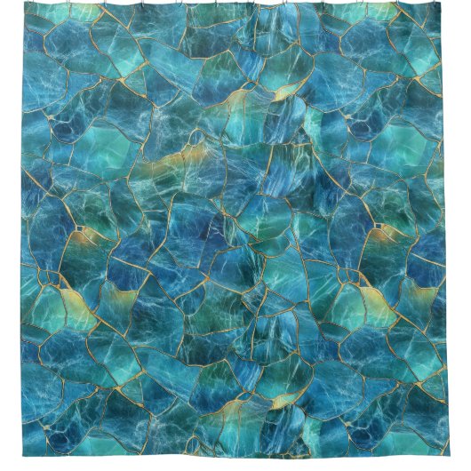 Blaue Marmortextur mit Goldadern Duschvorhang (Vorderseite)
