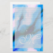 Blaue Marmorverbindung Abstrakte Monogramm Briefpapier (Vorne/Hinten)