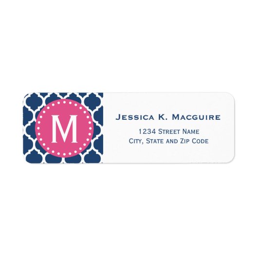 Blaue marokkanische Gitter rosa Monogramm Rahmen (Vorne)
