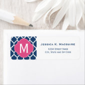Blaue marokkanische Gitterrosa Monogramm Quatrefol (Insitu)