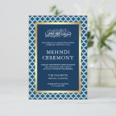 Blaue marokkanische Quatrefolienfeier für islamisc Begleitkarte (Stehend Vorderseite)