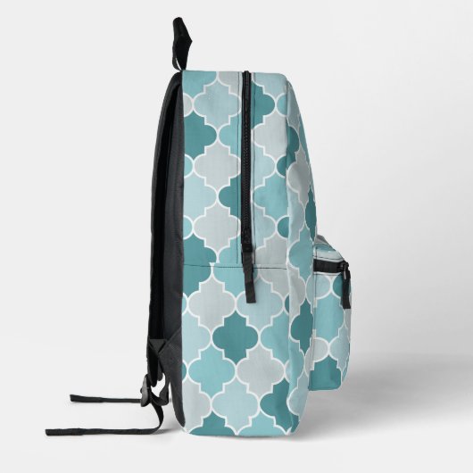 Blaue marokkanische Trellis, Latticework, Quatrefo Bedruckter Rucksack (Links)
