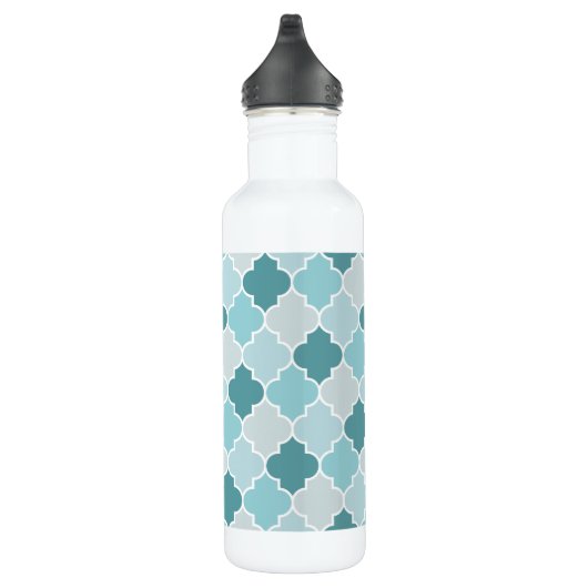 Blaue marokkanische Trellis, Latticework, Quatrefo Edelstahlflasche (Rechts)