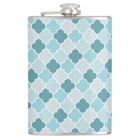 Blaue marokkanische Trellis, Latticework, Quatrefo Flachmann (Vorderseite)