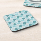 Blaue marokkanische Trellis, Latticework, Quatrefo Getränkeuntersetzer (Linke Seite)