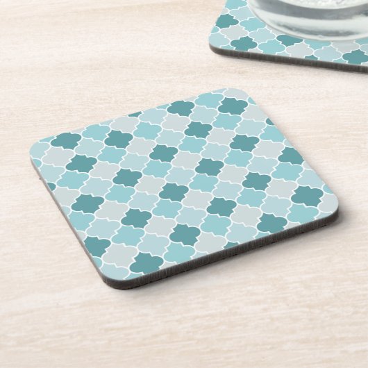 Blaue marokkanische Trellis, Latticework, Quatrefo Getränkeuntersetzer (Linke Seite)