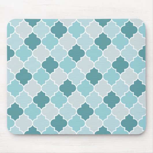 Blaue marokkanische Trellis, Latticework, Quatrefo Mousepad (Vorne)