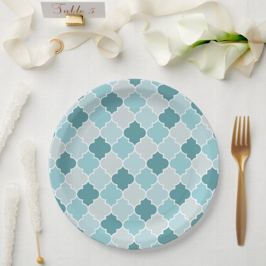 Blaue marokkanische Trellis, Latticework, Quatrefo Pappteller (Hochzeit)