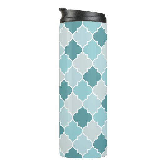 Blaue marokkanische Trellis, Latticework, Quatrefo Thermosbecher (Nach rechts gedreht)