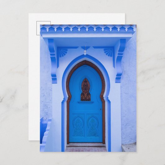 Blaue marokkanische Tür Postkarte (Vorne/Hinten)