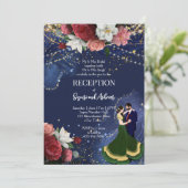 Blaue Maronade Glitzer Tanzpärchen Empfang Einladung (Stehend Vorderseite)