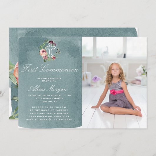 Blaue Marsala-Blütenkommune Einladung (Vorne/Hinten)